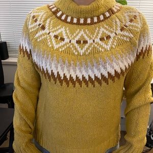 L American eagle holiday Christmas winter sweater mustard burnt orange fair isle